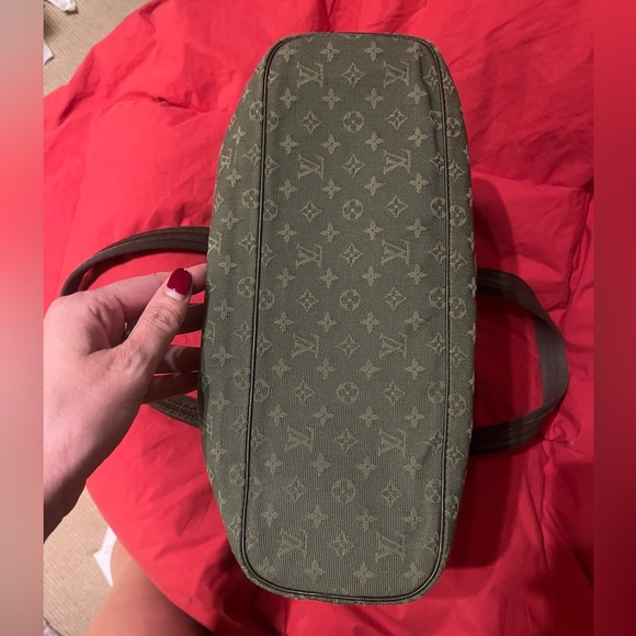 $1,280 LOUIS VUITTON Mini Lin “Lucille” GM Tote Bag, Green Canvas/Brown Leather - Picture 16 of 17